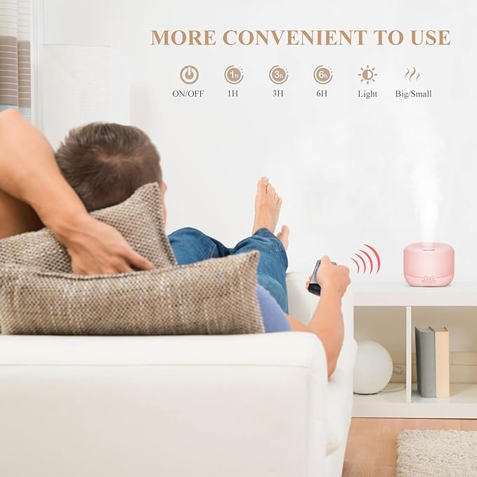 Aromatherapy Essential Oil Diffuser for Room: 500ml Colorful Aroma Air Humidifier with Adjustable Cool Mist Mode, Waterless Auto Off Ultrasonic Diffusers for Large Room Home Office(Pink) - Image 9
