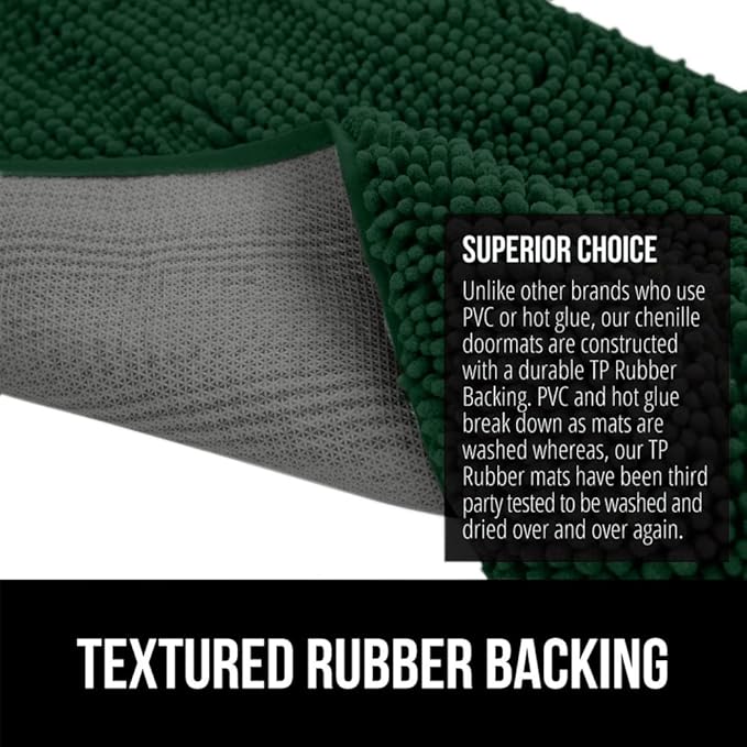 GORILLA GRIP SOAKSTOPPER Dog Door Mat, Machine Washable Rug Absorbent Doormat Captures Moisture Mud Dirt, Quick Dry Soft Chenille Entryway Rugs Indoor Entrance Mats for Dog Paws, 24x17 Deep Green - Image 6
