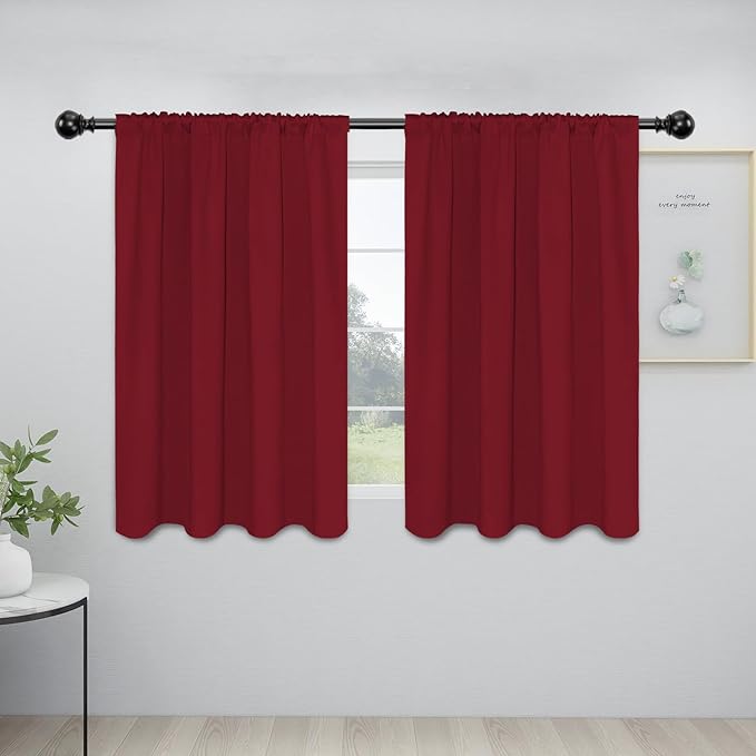 Easy-Going Rod Pocket Blackout Curtains for Bedroom, Room Darkening Window Curtains for Living Room, Thermal Insulated Noise Reduction Solid Window Drapes, 2 Panels(42x45 in, Christmas Red) by Easy-Going