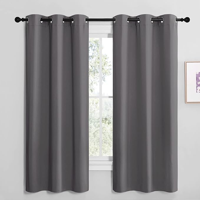 NICETOWN Grey Blackout Curtain Panels for Bedroom, Thermal Insulated Grommet Top Blackout Draperies and Drapes for Basement (2 Panels, W42 x L68-inch, Grey) by NICETOWN