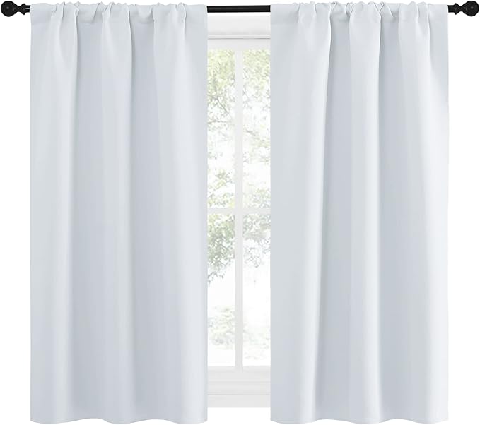 NICETOWN Greyish White Window Curtain Panels - Thermal Insulated Rod Pocket Room Darkening Curtain Sets for Bedroom (Greyish White, 2 Panels, 34 in x 54 in (W x L)) - Image 2