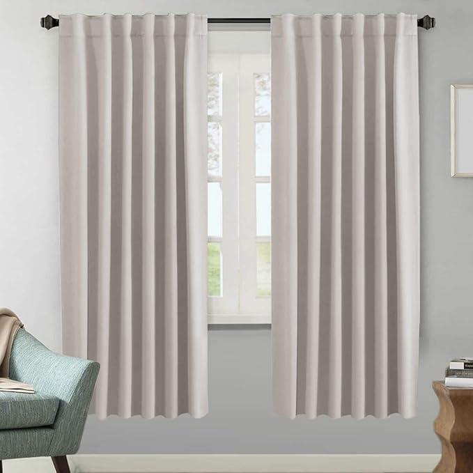 H.VERSAILTEX Blackout Curtains Thermal Insulated Window Treatment Panels Room Darkening Blackout Drapes for Living Room Back Tab/Rod Pocket Bedroom Draperies, 52 x 72 Inch, Stone, 2 Panels by HVERSAILTEX