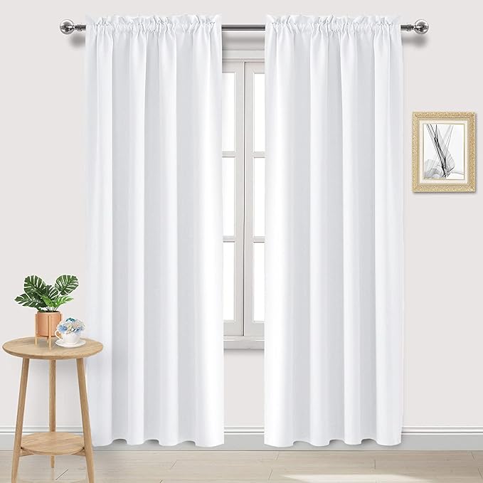 DWCN White Curtains for Living Room Thermal Insulated, 50% Light Blocking Curtains for Bedroom, Dining Room Window, W 52x L 84 Inch, Set of 2 Rod Pocket Curtain Panels by DWCN