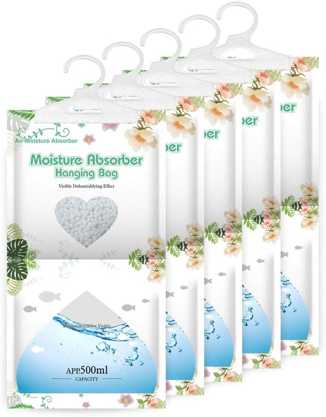 CANAGER Hanging Moisture Absorber,Hanging Dehumidifier Bags for Closet,Bedroom and Kitchen,Fragrance Free-5 Packs,Moisture Absorb 12.5OZ by CANAGER