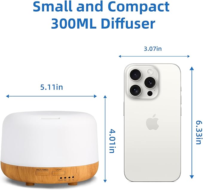 Aromatherapy Essential Oil Home Diffuser with Remote Control, 300ML Large Room Cool Mist Air Humidifier, 8 Hours Quiet Operation, Timer, 7 Colors LED Night Night，Suitable Home,Yoga. - Image 8