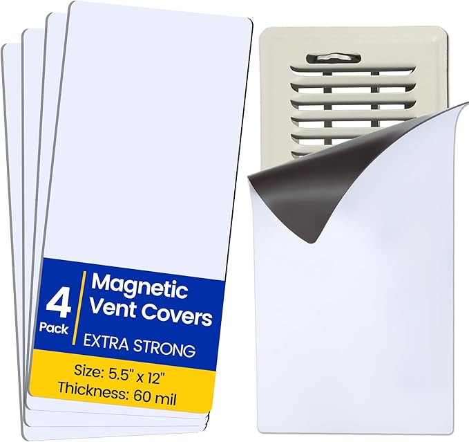 Magnetic Vent Covers, Extra Strong Magnets, 5.5" x 12" (4 Pack) Ultra Thick 60mil, Complete Seal, Air Vent Covers for Home Floor, Ceiling, Wall Registers, HVAC, AC, RV, and Heater Vents by Unknown