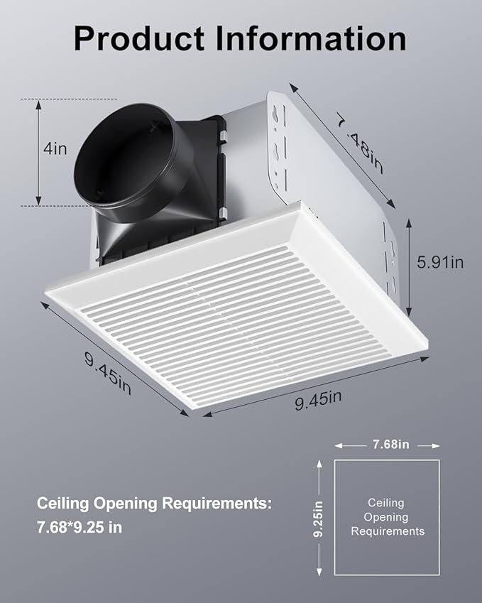 GROWNEER Bathroom Exhaust Fan, 110 CFM 1.0 Sone Bathroom Fan No Attic Access Needed, Ceiling or Wall Mount, 7.68 x 9.25 inch, White - Image 5