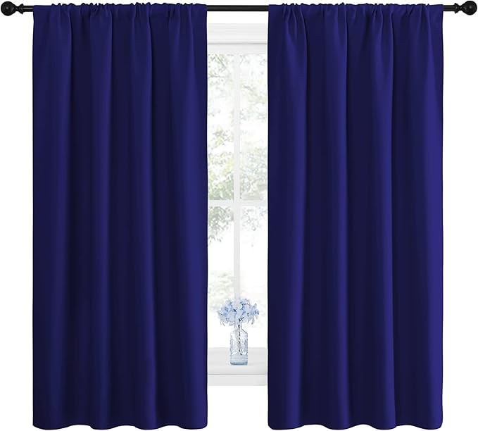 NICETOWN Curtains for Bedroom, Blackout Draperies, All Season Thermal Insulated Solid Rod Pocket Top Blackout Curtains & Drapes for Kid's Room (Navy Blue, 1 Pair, 42 x 63 Inch) - Image 2