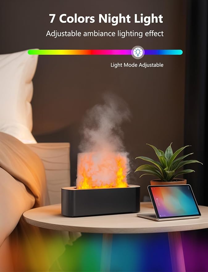 Flame Air Diffuser, Humidifier, Essential Oil Diffuser - 7 Colors, 180mL Capacity (8 Hours), Noiseless Operation, Auto-Off Protection - Perfect for Home Bedroom Office Gifts(White) - Image 3