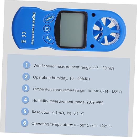GLEAVI Handheld Thermometer Hygrometer Air Flow Velocity Wind Gauge LCD Display - Image 3