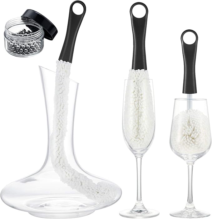 Boao 3 Pcs Decanter Cleaning Brush Wine Glass Decanter Flexible Bottle Brush Set with Cleaning Beads Household Tools for Bottle Goblets Glasses Cups(Black) by Boao