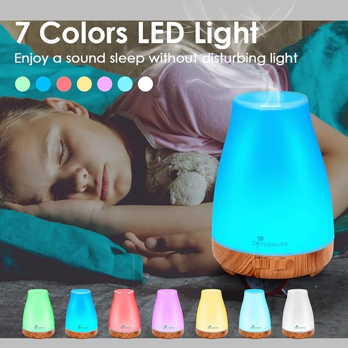 300ML Diffuser Essential Oil Diffuser Remote Control Aromatherapy Diffuser Mist Humidifiers with 7 Color LED Lights for Bedroom Office House Kitchen Yoga - Image 2