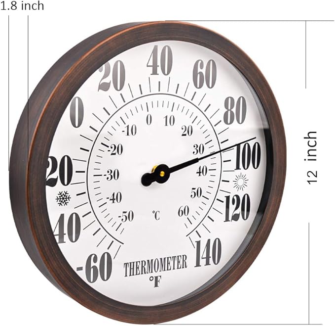 12" Large Outdoor Thermometer - Garden Thermometer Outdoor Decorative, Weather Thermometer Indoor Outdoor with Stainless Steel Enclosure, No Battery Needed - Image 8