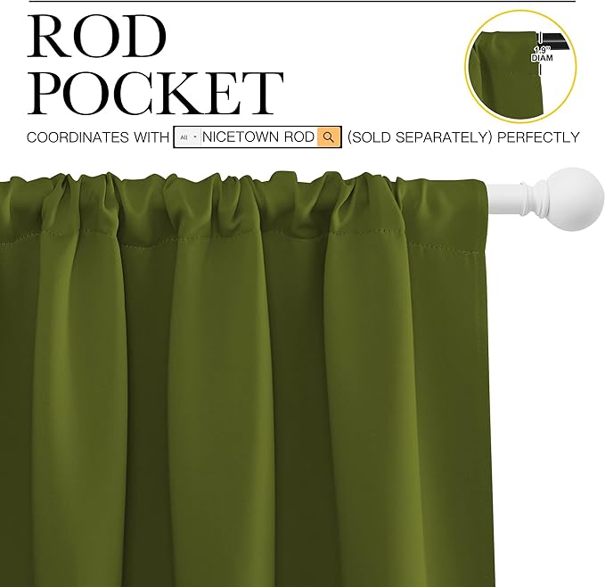 NICETOWN Blackout Draperies and Curtains, Thermal Insulated Window Decoration Blackout Drapes for Kid's Room (Olive Green, 1 Pair, 52 x 63 inches) - Image 3