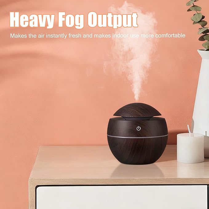 Wood Grain Humidifier, Portable Mini Humidifier Compact Portable 5V 2W USB Aroma Diffuser Quiet Essential Oil Diffuser for Bedrooms Living Rooms Office Car - Image 3