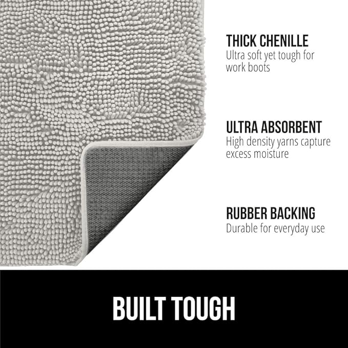 GORILLA GRIP SOAKSTOPPER Dog Door Mat, 60x36 Machine Washable Rug Absorbent Doormat Captures Moisture Mud Dirt, Quick Dry Soft Chenille Entryway Rugs Indoor Entrance Mats for Dog Paws, Light Gray - Image 2