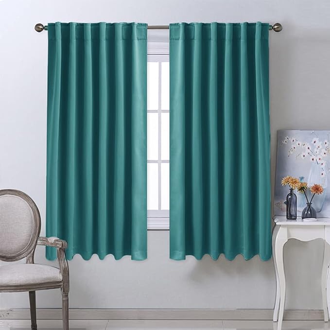 NICETOWN Bedroom Curtains Blackout Panels - (Sea Teal) 52 inches x 63 inches, Double Panels, Thermal Insulated Rod Pocket/Back Tab Blackout Curtains for Dining Room Window - Image 2