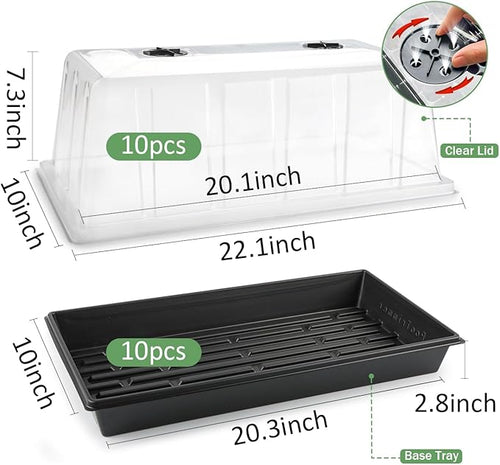 1020 Trays with Tall 7.3'' Dome, 10-Pack Extra Large Seed Starter Tray with Humidity Domes, Heavy Duty 1020 Seed Trays and Flats with Lid, Seed Germination Mini Greenhouse No Hole for Balcony Garden - Image 2