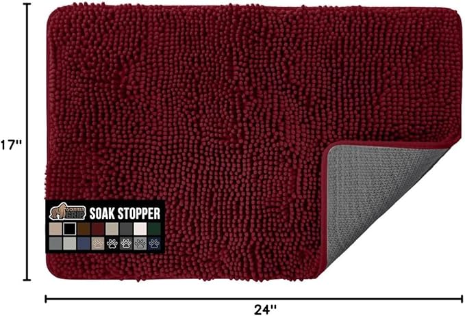 GORILLA GRIP SOAKSTOPPER Dog Door Mat, Machine Washable Rug Absorbent Doormat Captures Moisture Mud Dirt, Quick Dry Soft Chenille Entryway Rugs Indoor Entrance Mats for Dog Paws, 24x17 Burgundy - Image 2