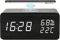 Lancoon Wooden Digital Alarm Clock with LED Wireless Charging Temperature and Humidity Display Adjustable Brightness Sound Control for Bedroom Home Office (Black) by Lancoon