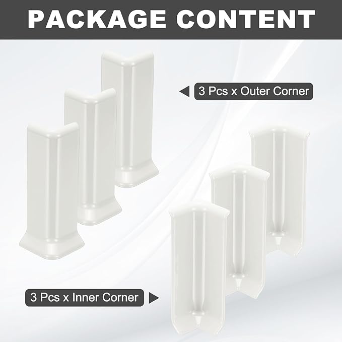 uxcell Self Adhesive Baseboard Corner Blocks, 2.2 Inch Wall Edge Corner Protector 3 Inside + 3 Outside Corners-Connector for Wall Floor Furniture Edge(White) - Image 3