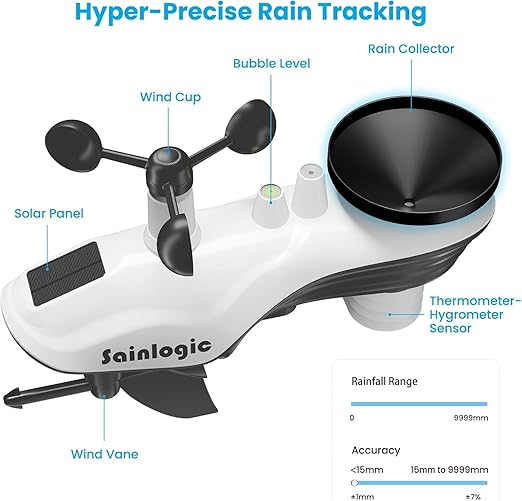 Sainlogic Weather Stations Wireless Indoor Outdoor SA6, Weather Station with Rain Gauge and Wind Speed, Weather Forecast, Temperature, Air Pressure, Humidity, Moon Phase, Alarm Clock(No WiFi) - Image 4