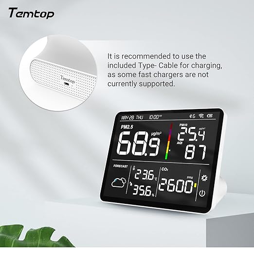 Temtop M100 Air Quality Monitor Indoor, 8-in-1 Smart Air Quality Weather Station with PM2.5 PM10 CO2 Temperature Humidity Sensor Weather Forecast for Home - Image 5