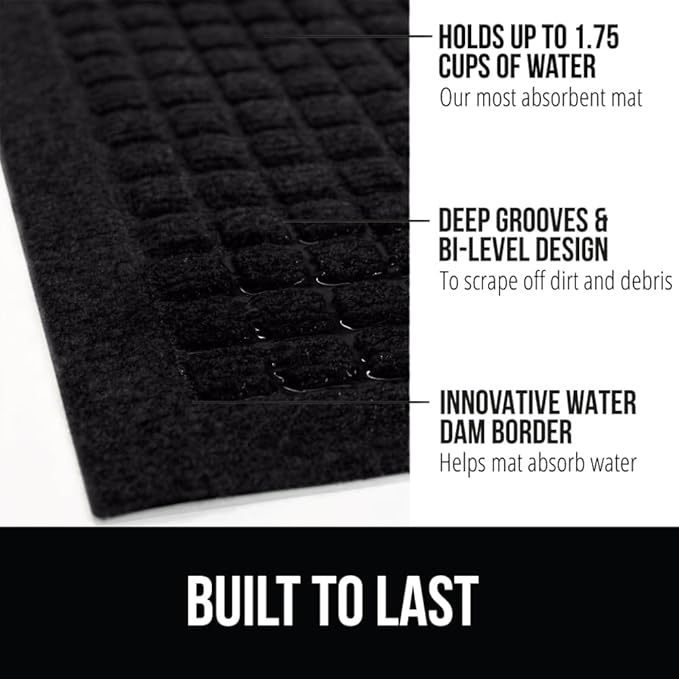 GORILLA GRIP Front Door Mat, Indoor Outdoor Ultra Absorbent HydroAbsorb Doormat, Absorbs Up to 1.7 Cups of Water, Stain and Fade Resistant, Rubber Backing Doormats, Captures Dirt, 2 Pack, 29x17 Black - Image 2