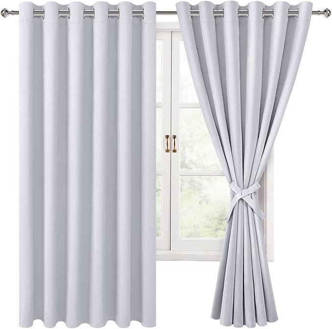 Hiasan Room Darkening Curtains for Bedroom, 70 x 63 Inches - Thermal Insulated & Energy Saving Window Drapes for Living Room/Dorm Room, Set of 2 Panels Sewn with Tiebacks, Greyish White by Hiasan