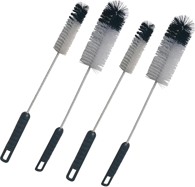 Coralpearl Bottle Brushes Thin Long Handle X 4, Utility Skinny Wire Cleaner Set Big Small, Bendable Flexible for Cleaning Narrow Neck Water, Beer, Wine, Baby Bottles, Pipes, Tubes, Hoses, and Flasks by Coralpearl