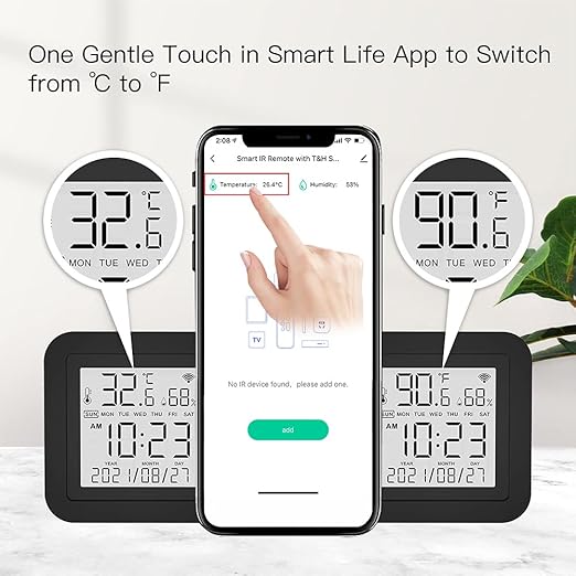 MOES Smart Temperature Humidity Monitor with IR Remote Control, Tuya WiFi Temperature Humidity Sensor with LCD Display for Home House Greenhouse Home Pet Garage, Compatible with Alexa - Image 2
