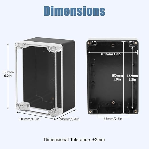 LeMotech Electrical Box Clear Cover Project Box IP65 Waterproof Junction Box ABS Plastic Case Universal Enclosure for Electronics, Black 6.2"x 4.2"x 3.5"(160x110x90mm)(Pack of 1) - Image 2