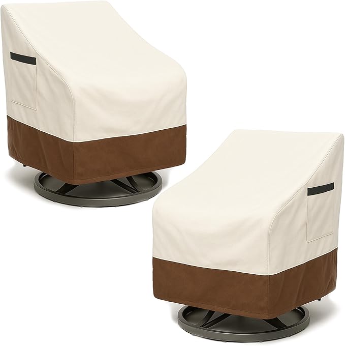 Outdoor Patio Chair Covers Waterproof, 28W x 33D x 38.5H inches Weather Resistant Patio Furniture Cover All-Weather Protection Heavy Duty 600D 2-Pack Beige and Brown by CVFERQE