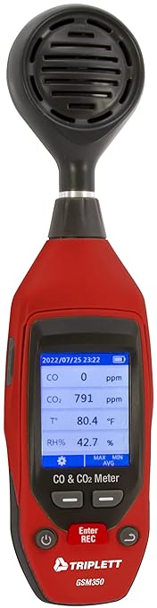 Triplett GSM350 Carbon Monoxide, Carbon Dioxide, Temperature, and Humidity Indoor Air Quality Meter with Memory Datalogging by Triplett