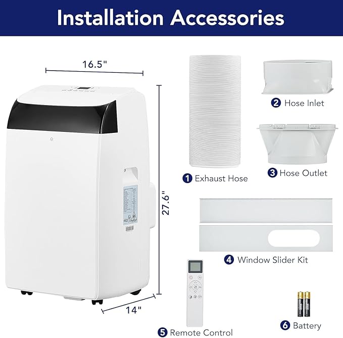 14,000 BTU Portable Air Conditioner Cools up to 750 Sq.Ft, 3-in-1 Quiet Portable AC Unit with Remote Control & Installation Kits for Large Room, 3 Speed, Auto Swing, 24H Timer - Image 7