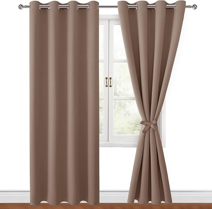 Hiasan Blackout Curtains for Bedroom, 52 x 96 Inches Long - Thermal Insulated & Light Blocking Window Curtains for Living Room, 2 Drape Panels Sewn with Tiebacks, Cappuccino by Hiasan