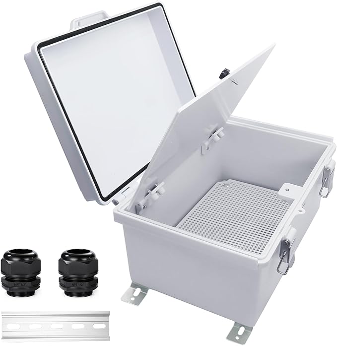 Waterproof Outdoor Electrical Box Junction Box Weatherproof IP67 ABS Plastic Enclosure Switch Router Project Box with Mounting Plate with Wall Bracket 2 Cable Glands Grey 11.4" x 7.5" x 5.5" by YETLEBOX