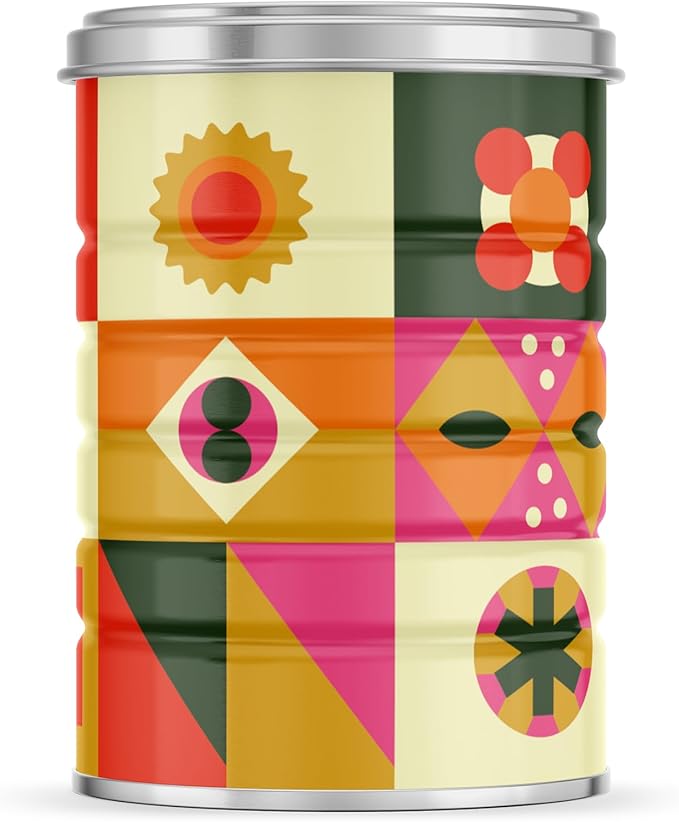 Retro Tin Can, Studio MPLS Designs, Collectable, Peel & Stick Valved End with Metal Lid, 8-12oz (4.0625 x 5.5 in) (Retro Block Design) by Roastar
