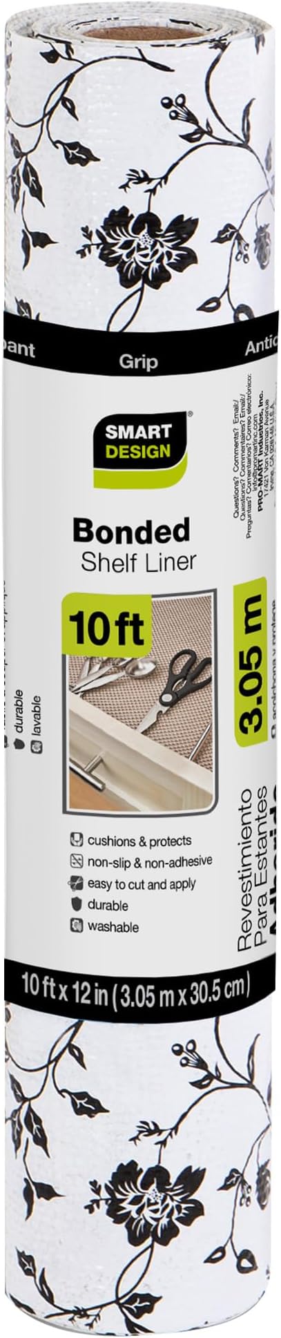 Smart Design Bonded Grip Shelf Liner - 12 Inch x 10 Feet - Non Adhesive, Strong Grip Bottom, Easy Clean Kitchen Drawer, Cabinet, Cupboard Dresser Protector Cover, Non Slip Rubber Mat - Wisteria Black - Image 2