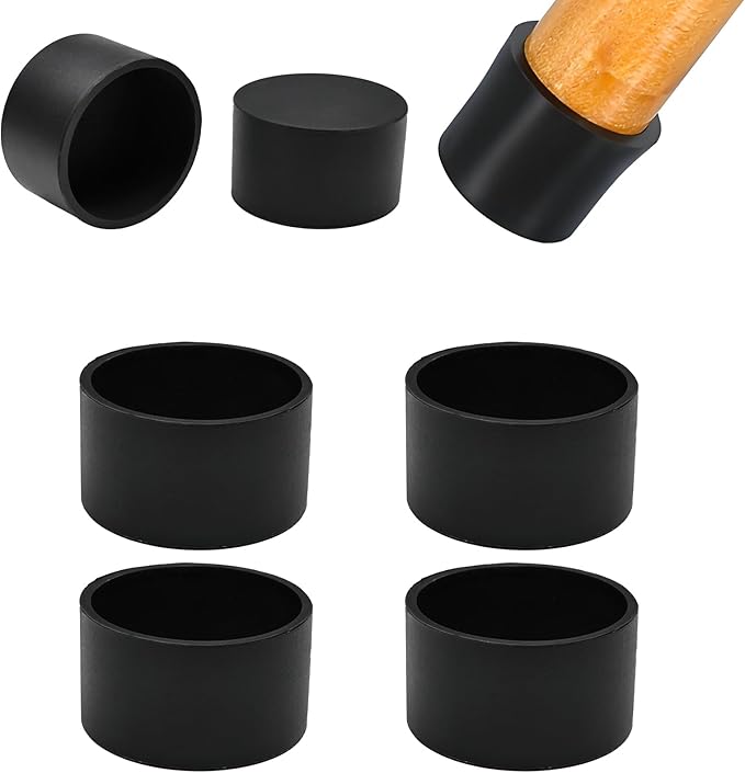 1-5/8" (40.5mm) Silicone Chair Leg Floor Protectors, Rubber Chair Leg Caps, Non-Slip Furniture Pads Round Chair Feet Covers End Caps for Hardwood Floors, Patio & Table Foots, Black (4PCS) by EASYEAH