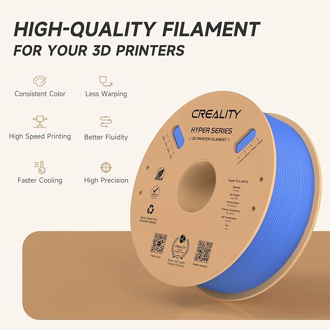 Official Creality Hyper PLA Filament 1.75mm, High Speed PLA 30-600mm/s 3D Printer Filament, Dimensional Accuracy +/-0.02mm, Fit Most FDM 3D Printers，1KG(2.2lbs) Spool Blue - Image 3