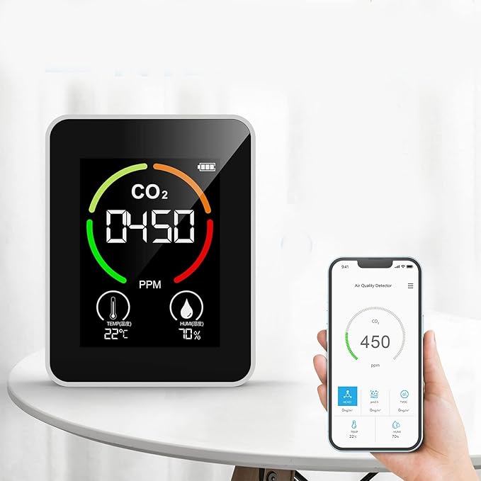 Fydun Air Quality Monitor Indoor, 5 in 1 Detector Portable Battery Operated Carbon Dioxide HCHO TVOC Temp Humi for Home, Grow Tent, Wine Cellar, Car - Image 4