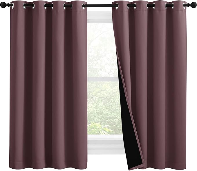 NICETOWN Warm Curtains for Winter, Bedroom Full Blackout Curtain Panels, Great Job for Blocking Light, Complete Blackout Draperies with Black Liner for Night Shift (Dry Rose, Set of 2, 55 by 57-inch) by NICETOWN