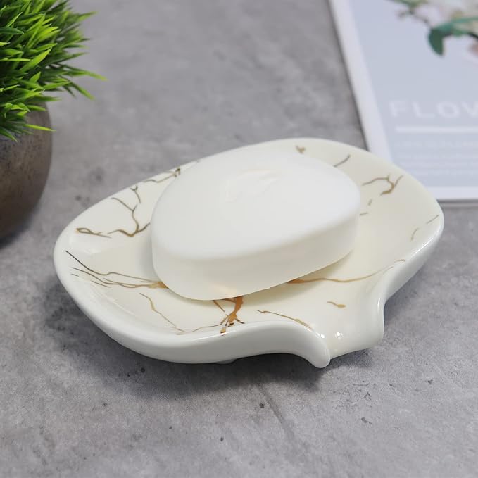 Ceramic Marble Texture Soap Dish,Self Draining Slot,Ceramic Self Draining Soap Dish Portable,Bathroom Accessories for Shower,Bathroom,Kitchen, Sink,Countertop,for Travelling,Camping,Gym - Image 5