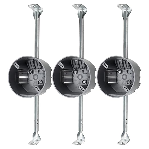 MAKERELE Adjustable Round Ceiling Box Outlet, 4" Dia, 20 Cubic-inches Round Ceiling Bar Hanger Electrical Box for Suspended Ceilings, Grey Adjustable Electrical Box, ETL Listed(3 Pack) by MAKERELE