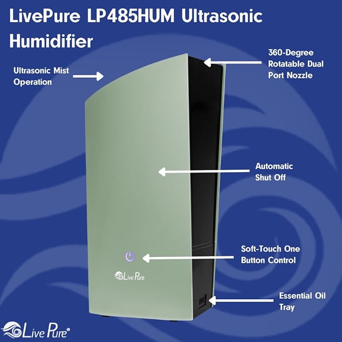 LP485HUM LivePure Ultrasonic Humidifier (8.5 x 6.5 x 14.5 in) - Long Lasting Mist Performance, Quiet Operation, Compact Humidifier for Home, Bedroom, Nursery, Office, and Dorms – Black - Image 2