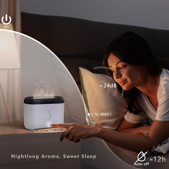 Flame Diffuser for Essential Oils, 200ml Ultrasonic Aroma Diffusers with Cool Mist, Aromatherapy Diffuser with Auto-Off Protection, Small Humidifier for Home,Office,Bedroom,Gift (White) - Image 5