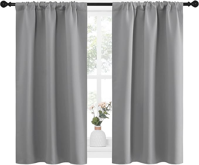 NICETOWN Short Room Darkening Curtains for Kitchen - Home Decoration Thermal Insulated Rod Pocket Blackout Blinds & Drapes for Small Windows (Silver Grey, 2 Panels, W34 x L45 -Inch) - Image 2