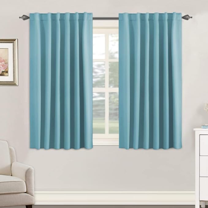 H.VERSAILTEX Blackout Curtains Thermal Insulated Window Treatment Panels Room Darkening Blackout Drapes for Living Room Back Tab/Rod Pocket Bedroom Draperies, 52 x 45 Inch, Aqua, 2 Panels by HVERSAILTEX