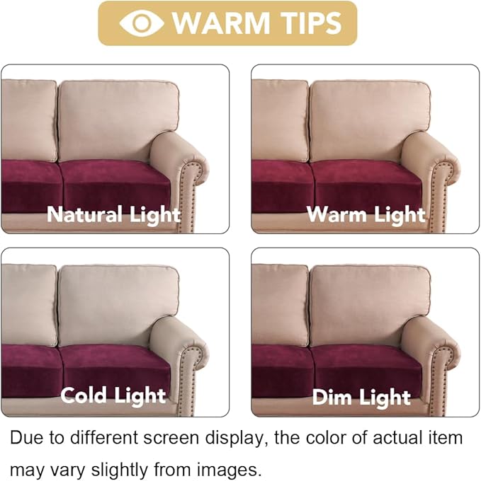 H.VERSAILTEX Velvet Stretch Couch Cushion Cover Plush Cushion Slipcover for Chair Loveseat Sofa Cushion Furniture Protector Seat Cushion Sofa Cover (3 Piece XL Sofa Cushion Covers, Burgundy) - Image 6